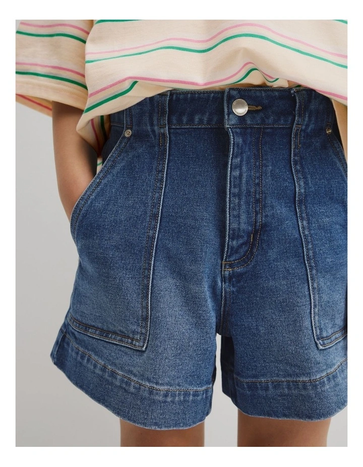 Teen Denim Short in Mid Wash Blue image 3
