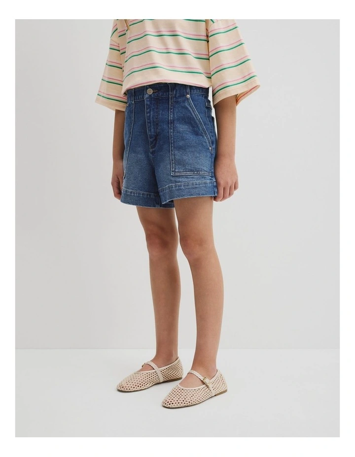 Teen Denim Short in Mid Wash Blue image 4