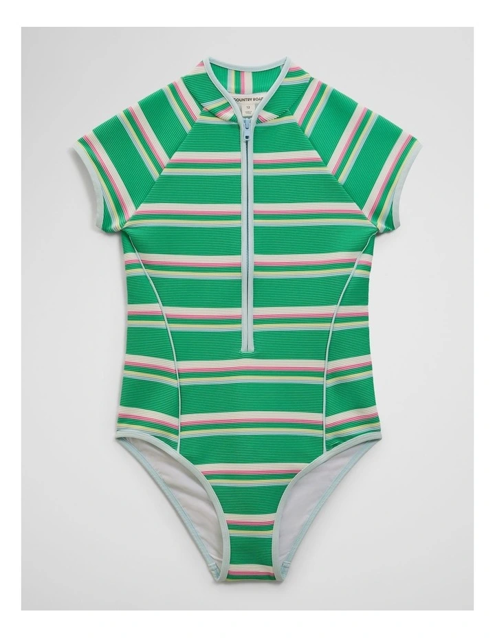 Teen Short Sleeve Stripe Swimsuit in Lush Green image 2