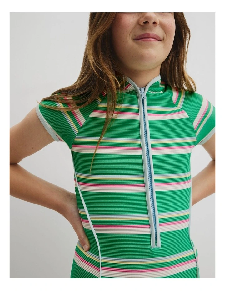 Teen Short Sleeve Stripe Swimsuit in Lush Green image 3