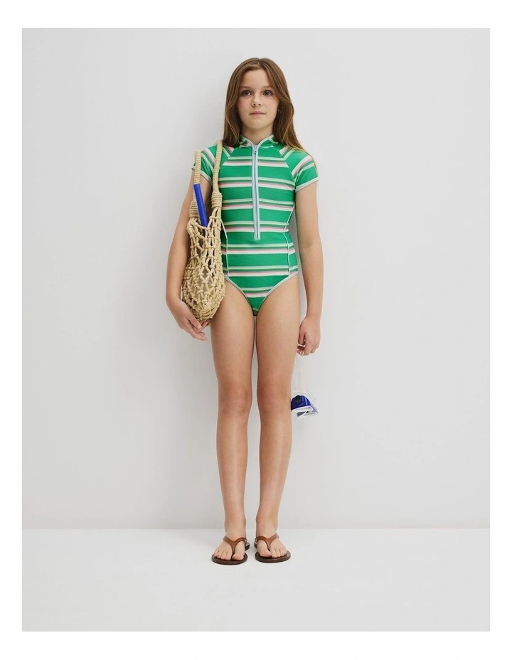 Teen Short Sleeve Stripe Swimsuit in Lush Green image 4