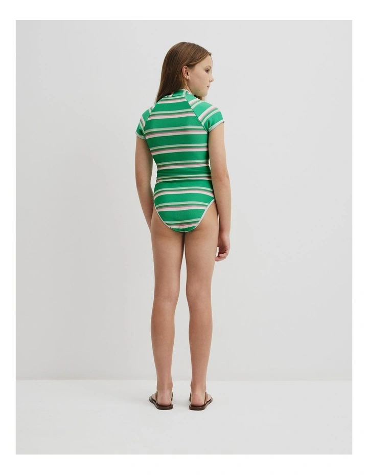 Teen Short Sleeve Stripe Swimsuit in Lush Green image 5