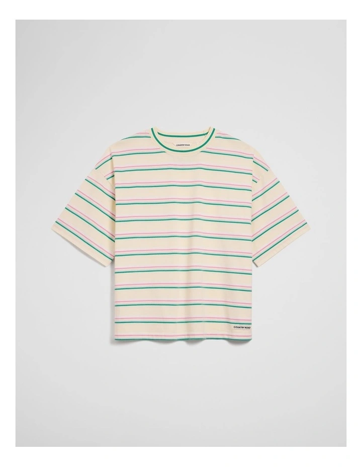 Teen Short Sleeve Oversized Stripe T-shirt in Buttermilk image 2