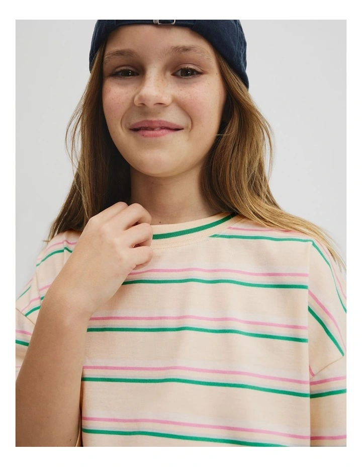 Teen Short Sleeve Oversized Stripe T-shirt in Buttermilk image 3
