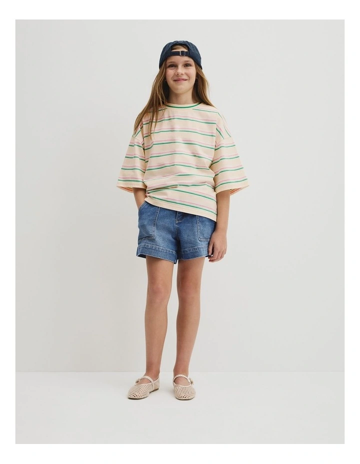 Teen Short Sleeve Oversized Stripe T-shirt in Buttermilk image 4