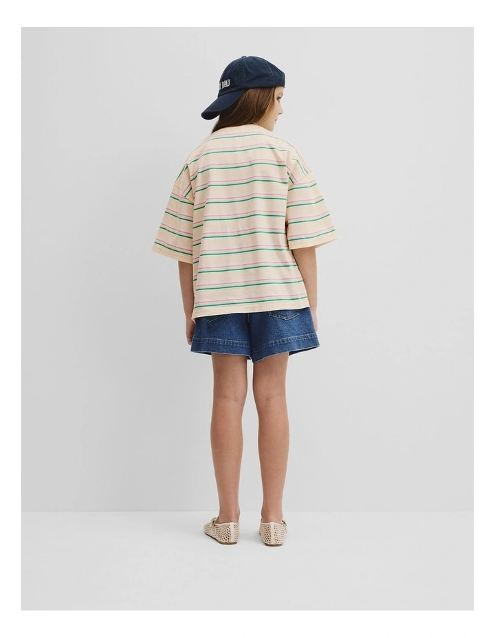 Teen Short Sleeve Oversized Stripe T-shirt in Buttermilk image 5
