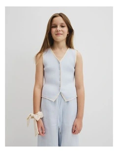 Teen Sleeveless Button Through Knit in Ice Blue