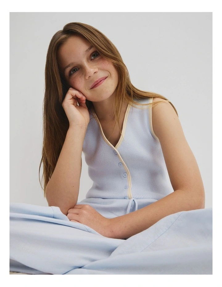 Teen Sleeveless Button Through Knit in Ice Blue image 3