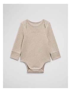 Long Sleeve Envelope Rib Bodysuit in Pebble Marle
