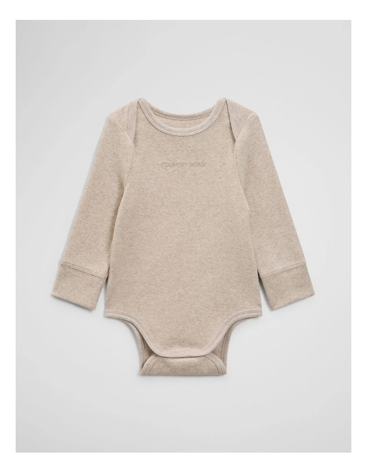 Long Sleeve Envelope Rib Bodysuit in Pebble Marle image 1