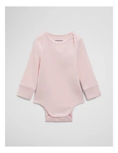 Long Sleeve Envelope Rib Bodysuit in Mineral Pink