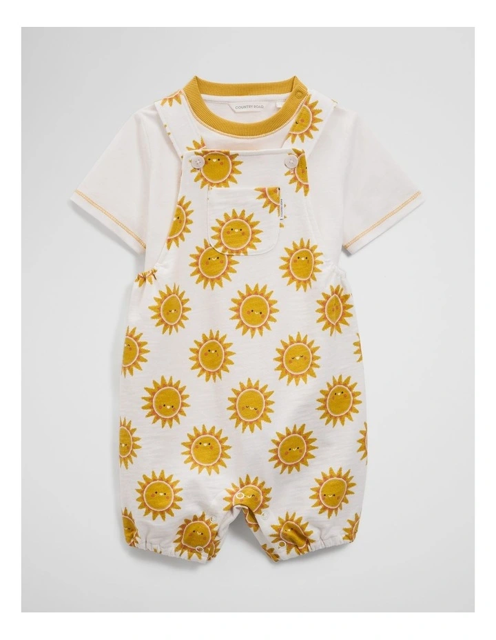 Organically Grown Cotton Embroidered Jersey Overall in Sun Print image 1