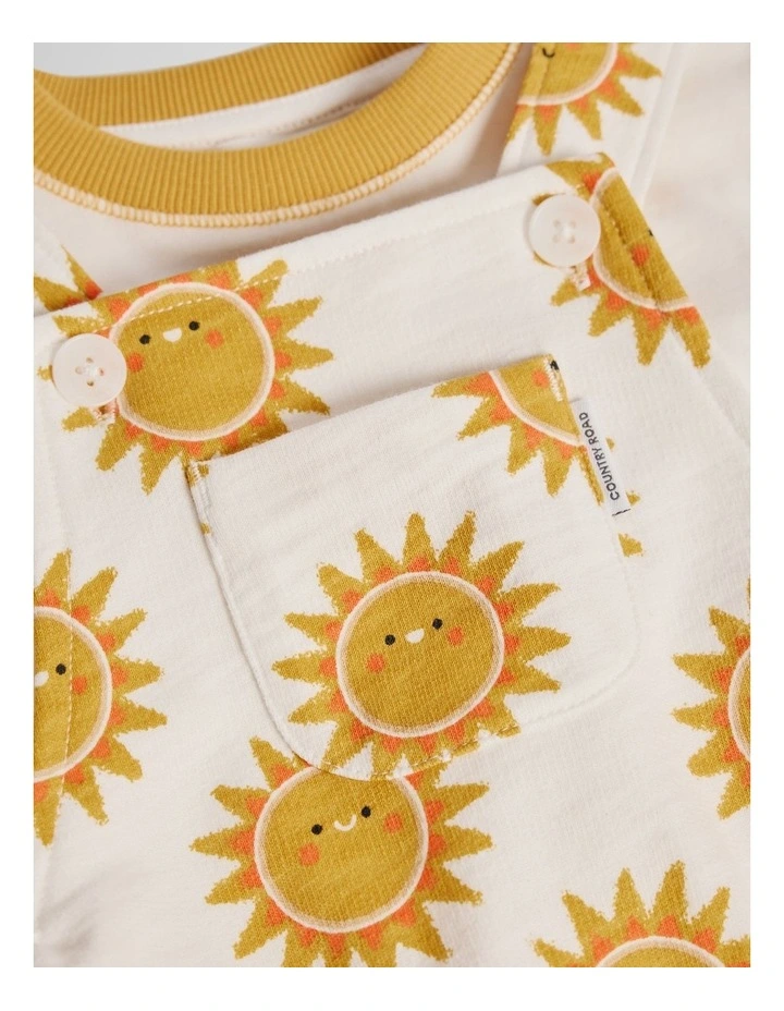 Organically Grown Cotton Embroidered Jersey Overall in Sun Print image 2