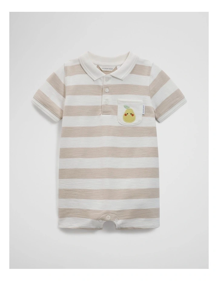 Organically Grown Cotton Textured Polo Romper in Pebble Stripe image 1