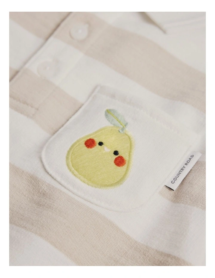 Organically Grown Cotton Textured Polo Romper in Pebble Stripe image 2