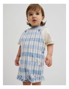 Woven Overall Set in Mid Blue Check