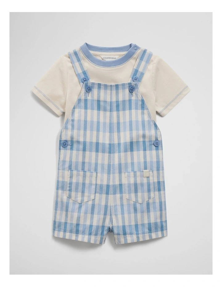 Woven Overall Set in Mid Blue Check image 2