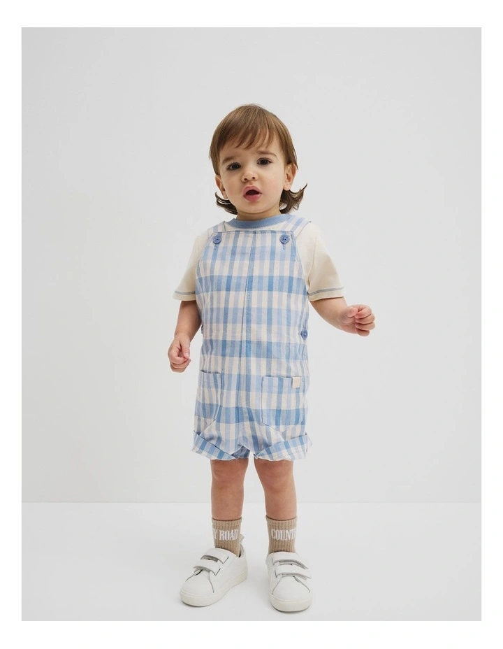 Woven Overall Set in Mid Blue Check image 4