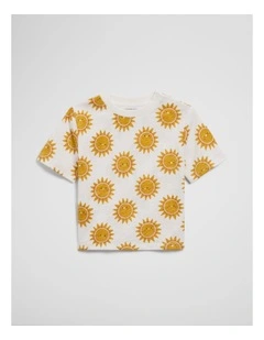 Organically Grown Cotton Short Sleeve Relaxed Sun Print T-shirt in Sun Print