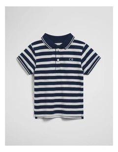 Short Sleeve Logo Polo in Navy Stripe