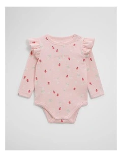 Organically Grown Cotton Blend Pointelle Frill Bodysuit in Ladybird Prnt