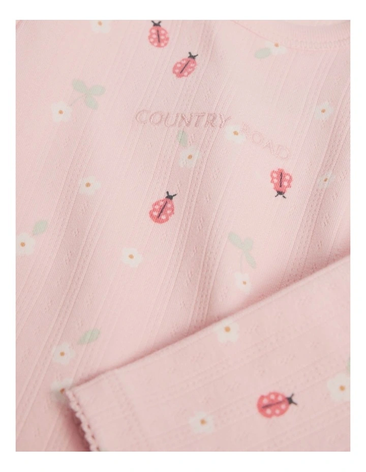 Organically Grown Cotton Blend Pointelle Frill Bodysuit in Ladybird Prnt image 2