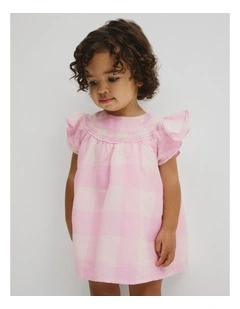 Sleeveless Gingham Romper Dress in Pink Lavender