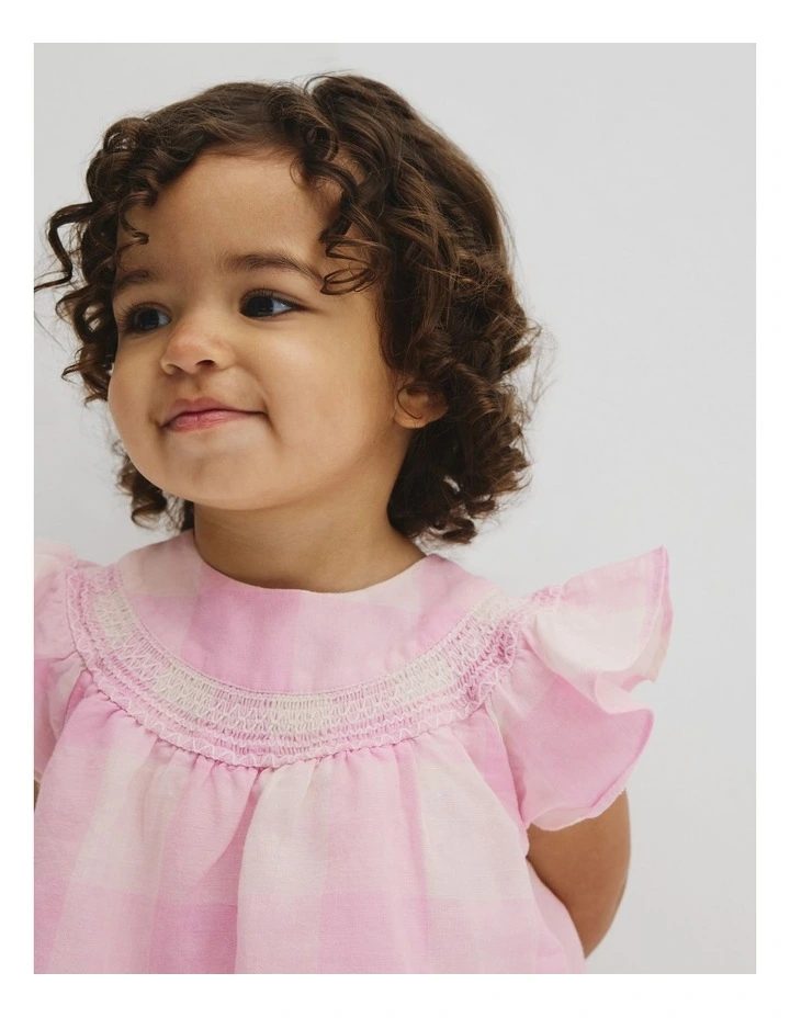 Sleeveless Gingham Romper Dress in Pink Lavender image 3
