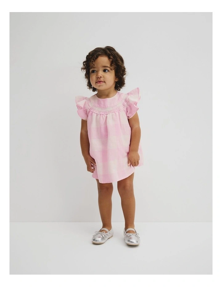 Sleeveless Gingham Romper Dress in Pink Lavender image 4