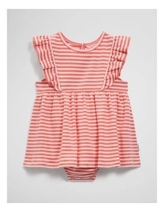 Australian Cotton Blend Sleeveless Rib Romper Dress in Desert Flower Stripe