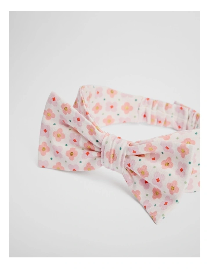 Organically Grown Cotton Blend Pointelle Headband in Pale Pink Geo Flower image 2