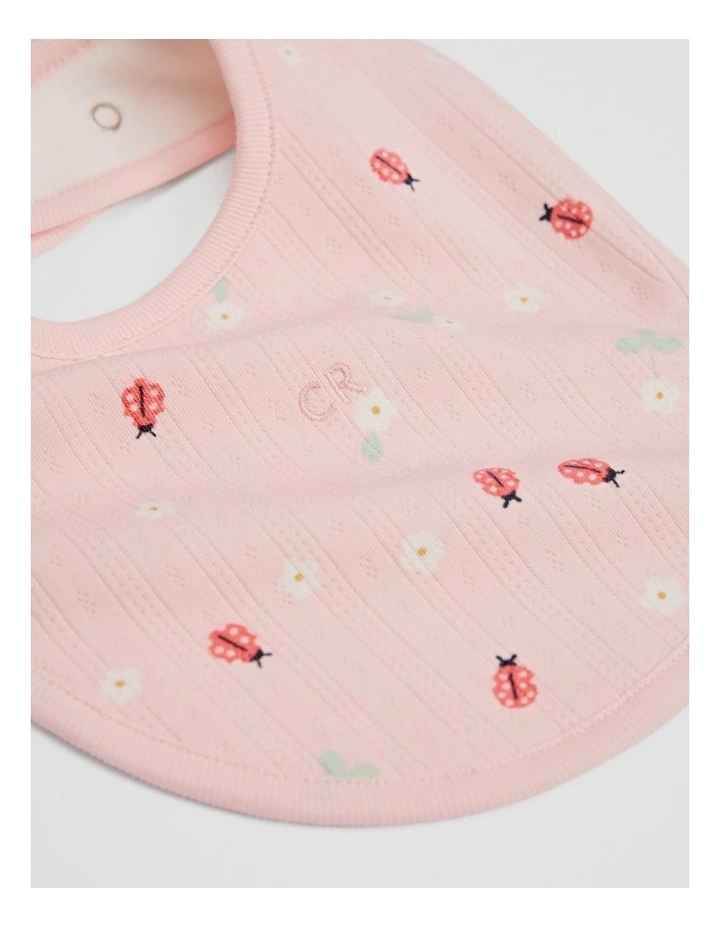Organically Grown Cotton Blend Pointelle Bib in Ladybird Prnt image 2