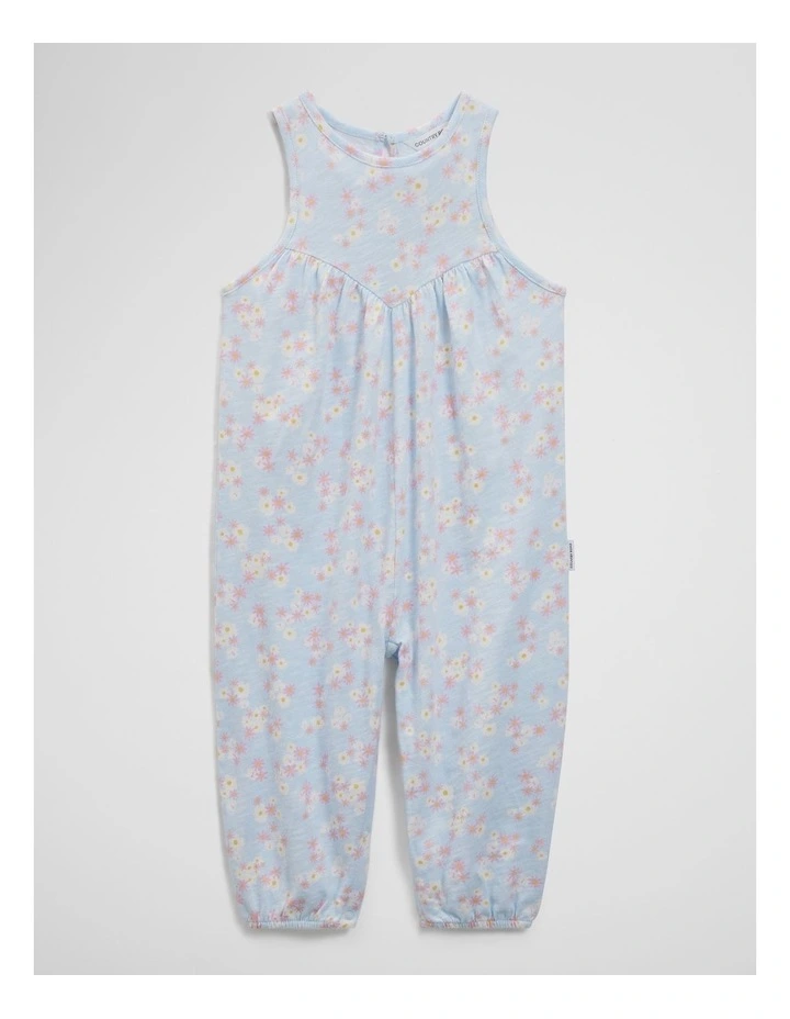 Organically Grown Cotton Sleeveless Texture Romper in Blue Floral image 1