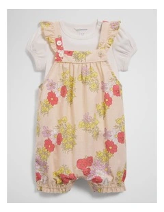 Australian Cotton Short Sleeve Printed Short Set in Peach Floral