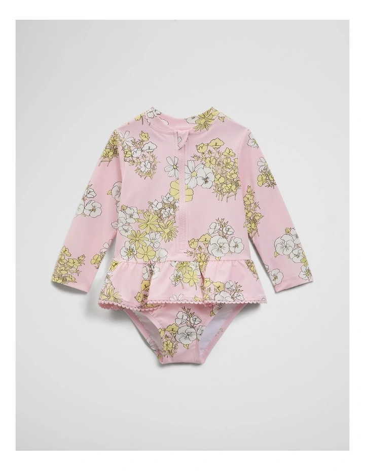 Long Sleeve Frill Swimsuit in Pink Floral image 1