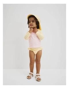 Long Sleeve 3 Piece Swim Set in Pink Yellow