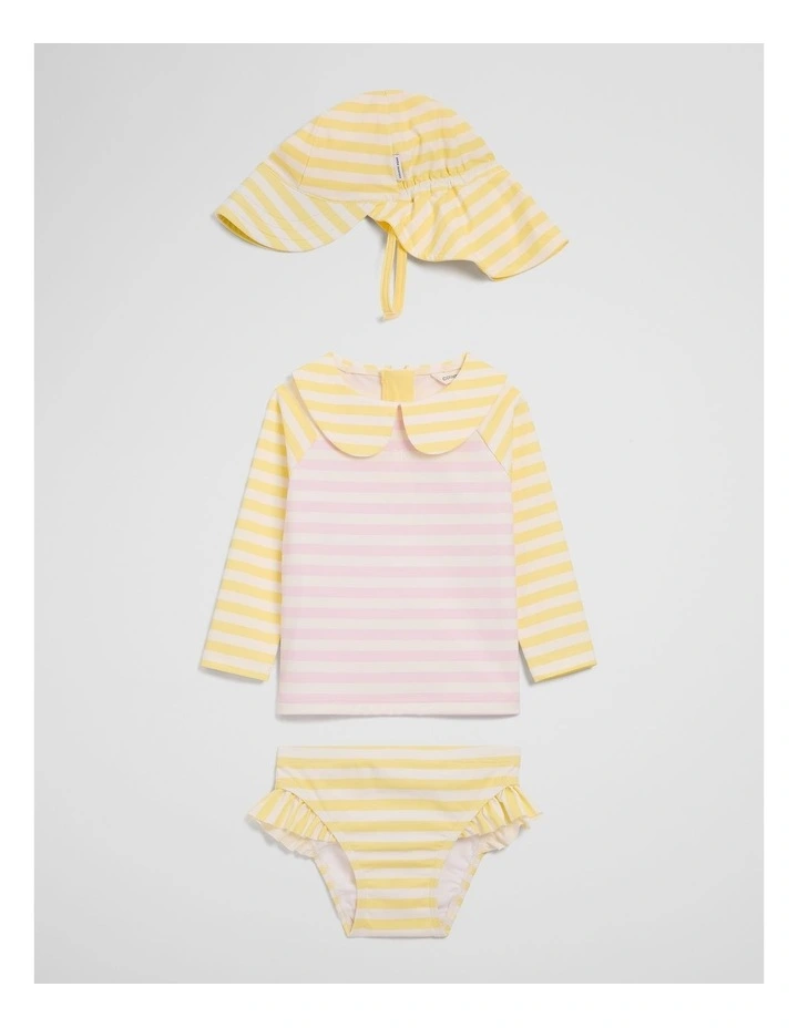Long Sleeve 3 Piece Swim Set in Pink Yellow image 2