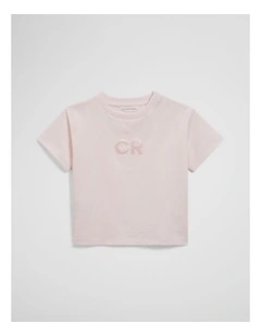 Australian Cotton Short Sleeve Sequin Logo T-shirt in Ballet Pink