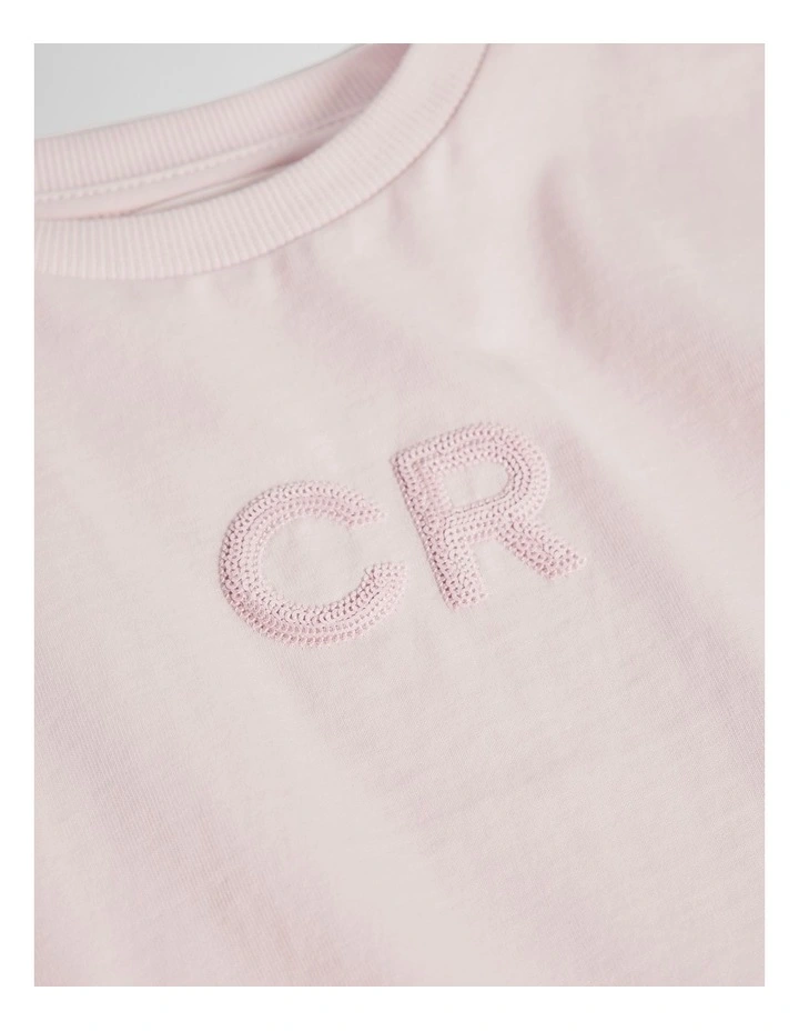 Australian Cotton Short Sleeve Sequin Logo T-shirt in Ballet Pink image 2