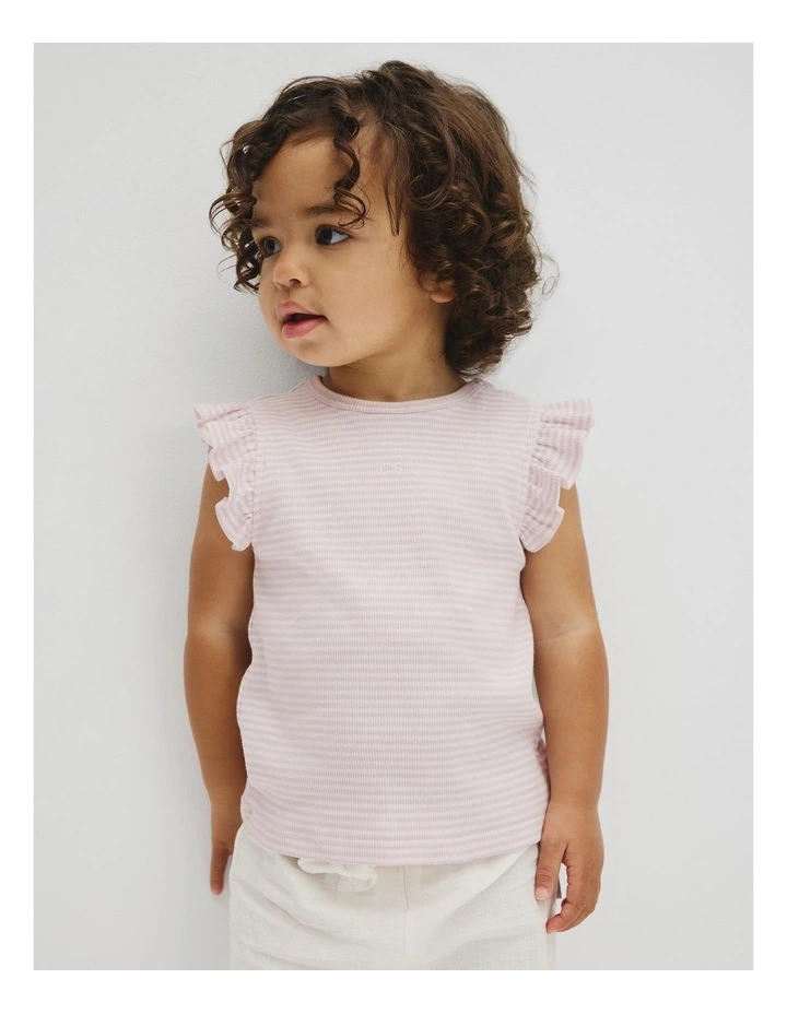 Australian Cotton Blend Short Sleeve Stripe Rib T-shirt in Lavender Fog image 1