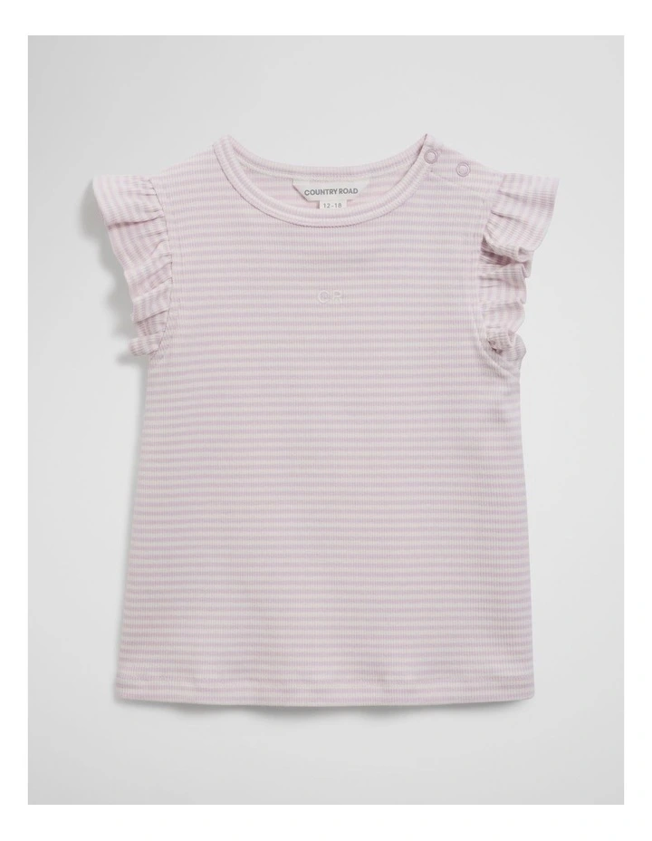 Australian Cotton Blend Short Sleeve Stripe Rib T-shirt in Lavender Fog image 2