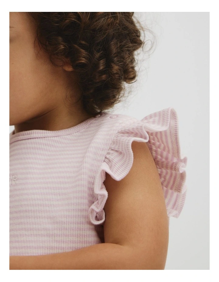 Australian Cotton Blend Short Sleeve Stripe Rib T-shirt in Lavender Fog image 3