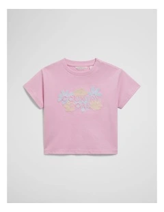 Short Sleeve Print Applique T-shirt in Pink Lavender