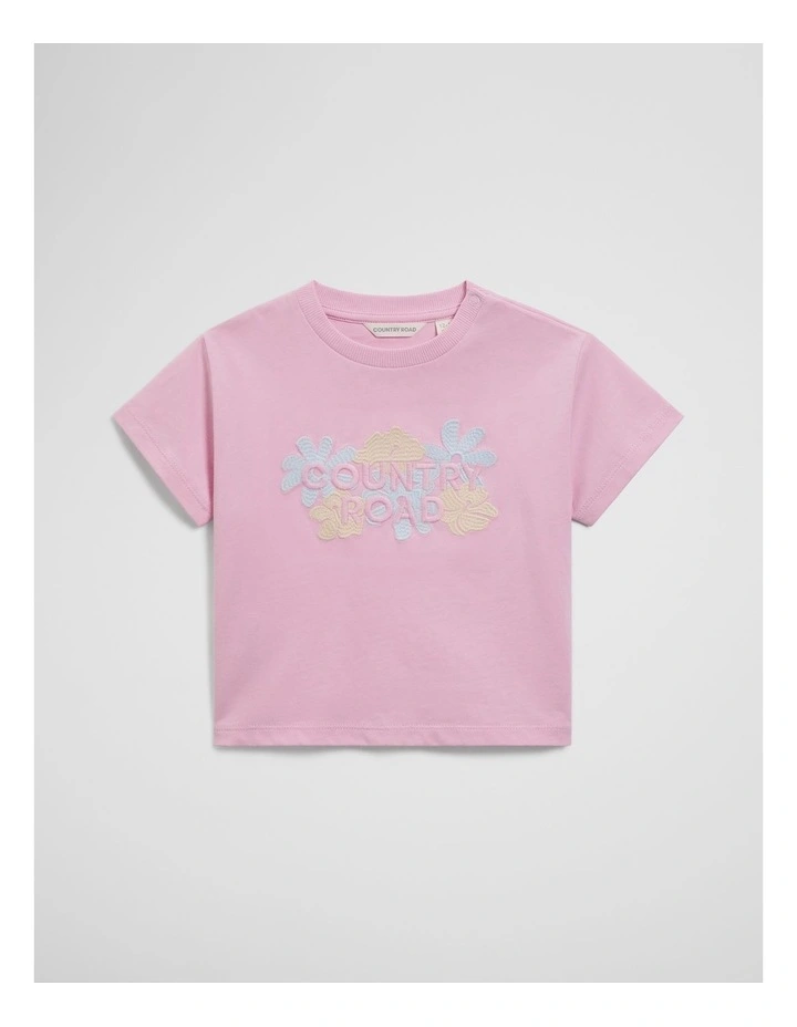 Short Sleeve Print Applique T-shirt in Pink Lavender image 1