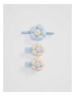 Gingham Flower Pack Of 3 in Pale Blue