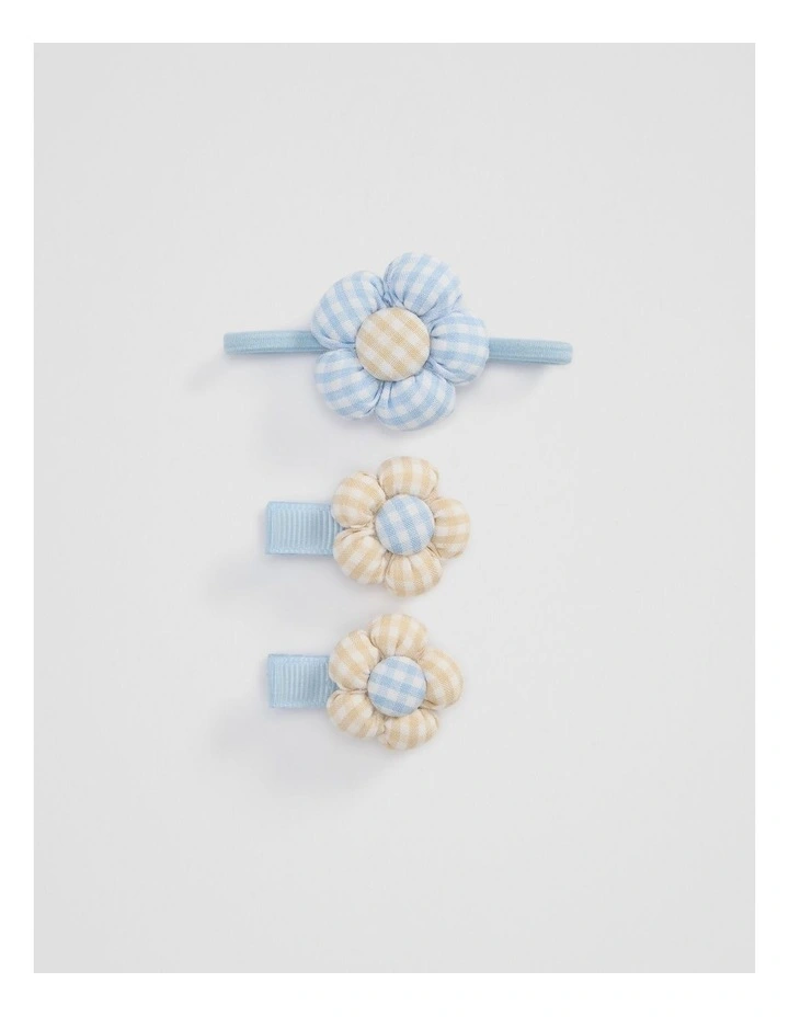Gingham Flower Pack Of 3 in Pale Blue image 1