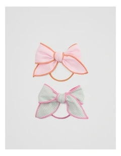 Bow Hair Tie Pack Of 2 in Mineral Pink
