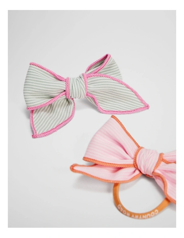 Bow Hair Tie Pack Of 2 in Mineral Pink image 2
