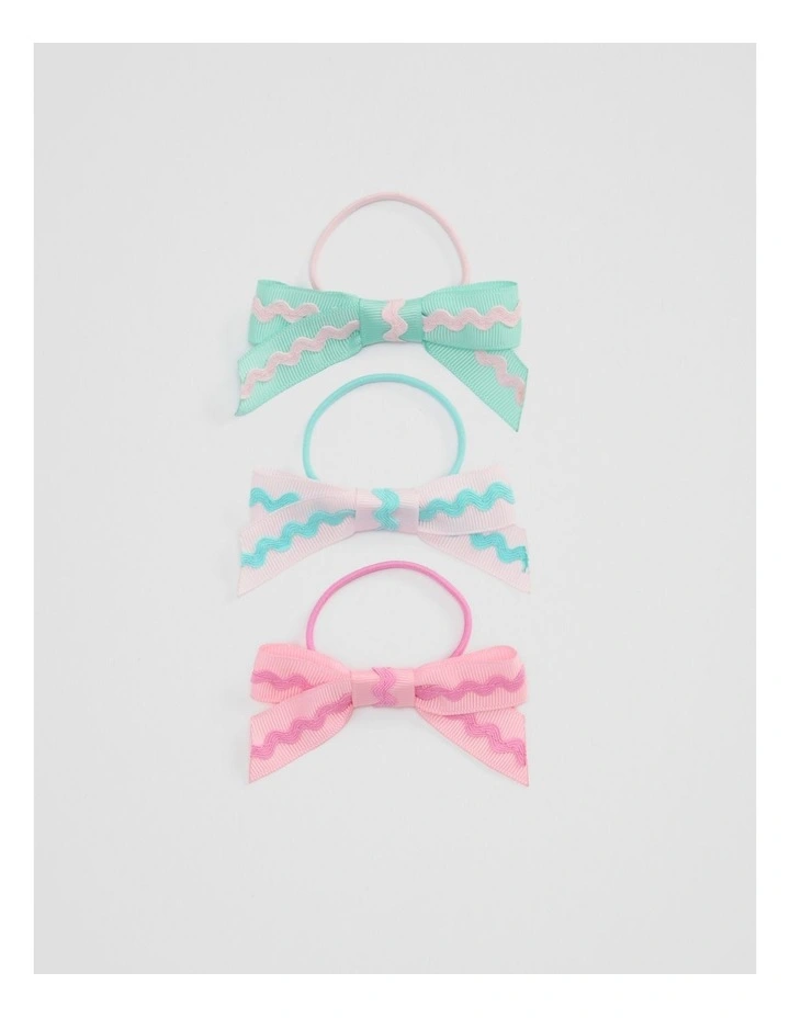 Ric Rac Bow Pack Of 3 in Pink Multi image 1