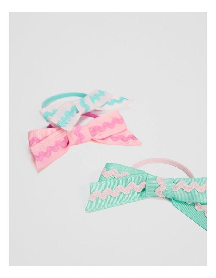 Ric Rac Bow Pack Of 3 in Pink Multi image 2